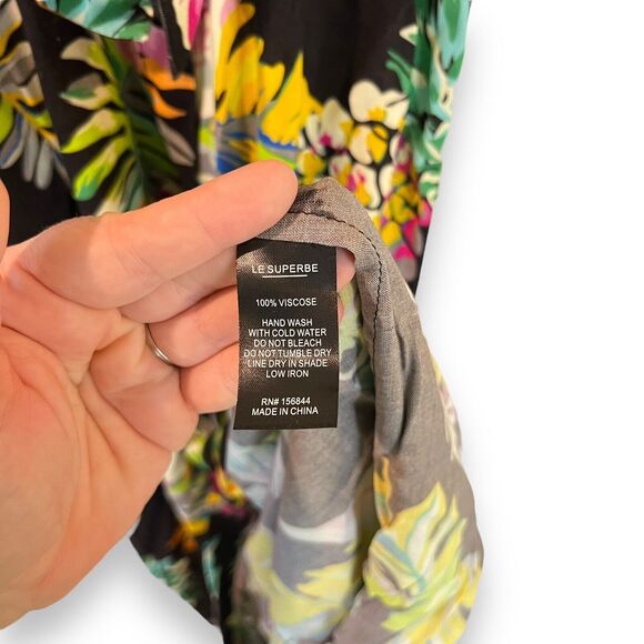 Le Superbe Revolve Mai Tai Might Black Tropi Cali Midi Dress Size 6 Fruit Floral - Picture 12 of 16